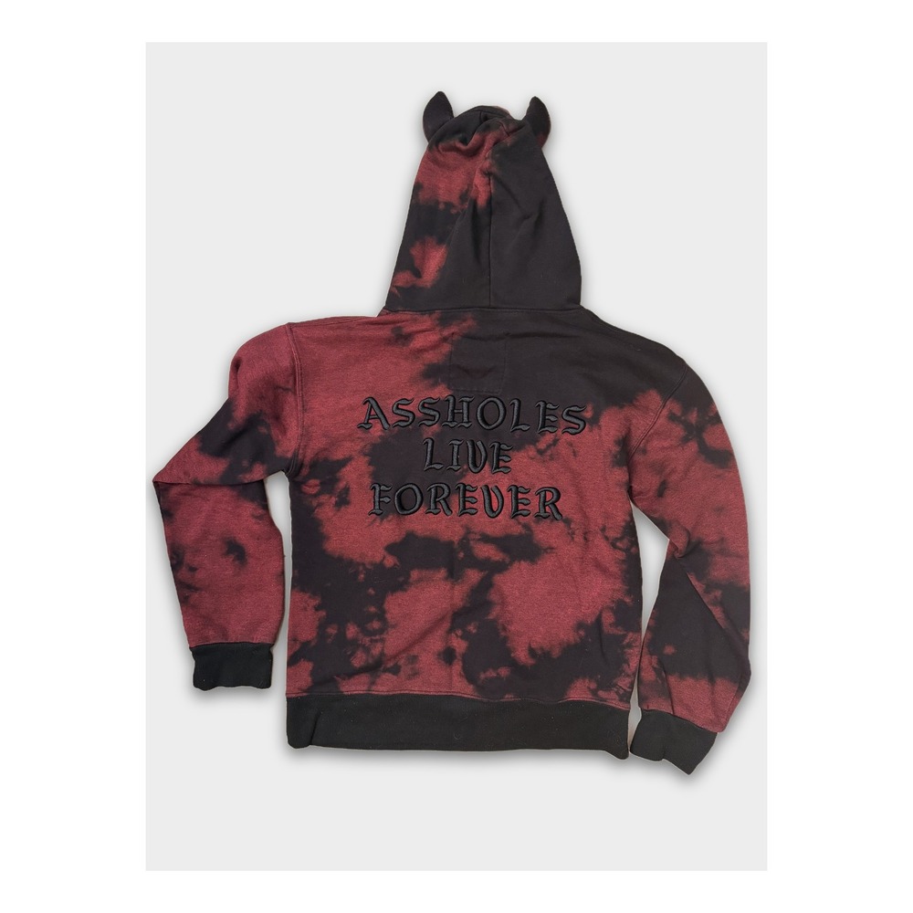 Assholes Live Forever Red Black Tie Dye Devil Horn Hoodie‎ Mens Small Streetwear - Picture 2 of 5